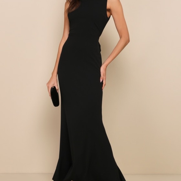 Lulus Exquisite Refinement Black Backless Bow Ruffled Maxi Dress - Size M - Picture 1 of 5